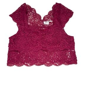 Free People Maroon Lace Sleeveless Crop Top